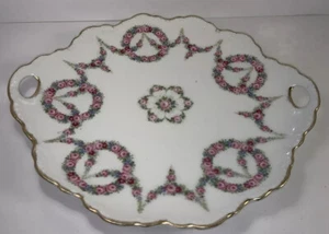 Antique Rosenthal RC Bavaria Handled Cake Plate Platter Gold Edge Pink Roses - Picture 1 of 10