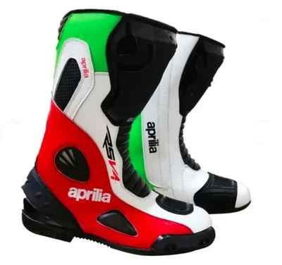 APRILIA Riding Motorbike Leather Boots MOTOGP Motorcycle Leather Long Men Shoes - Image 1 of 4