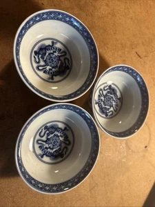 3 Chinese Dragon 3 3/4” Porcelain Bowls - Picture 1 of 5
