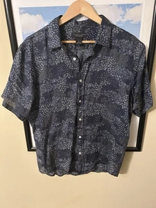 LUX Bloomingdale’s Men Linen Blue Shirt Large Print Boho Bode Floral Western - Picture 1 of 4