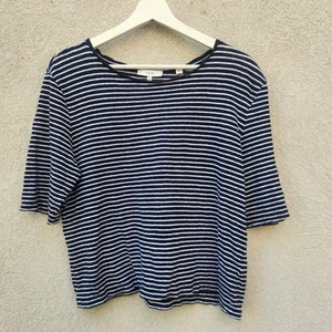VINCE Women’s Top Extra Large Blue 100% Linen Nautical Knit Summer Striped - Picture 1 of 8