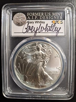 2018 AMERICAN SILVER EAGLE PCGS MS70 GARY WHITLEY SIGNED - Image 1 of 4