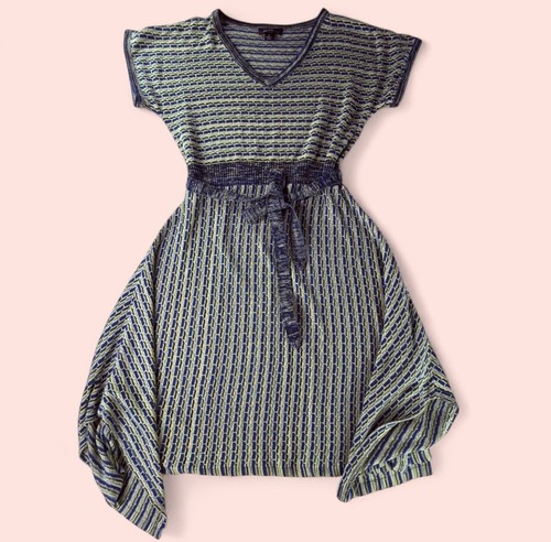 ALYX Abito fazzoletto in maglia con cintura a righe taglia M cotone preppy blu navy giallo