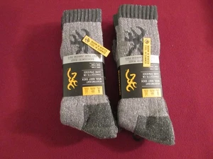 BROWNING Heavyweight Wool Boot Socks Mens LARGE 4 Pair Gray Aqua Outdoor Hiking - Picture 1 of 9