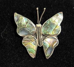 VTG STERLING SILVER 925 MEXICO ABALONE SHELL BUTTERFLY PIN BROOCH - Picture 1 of 4