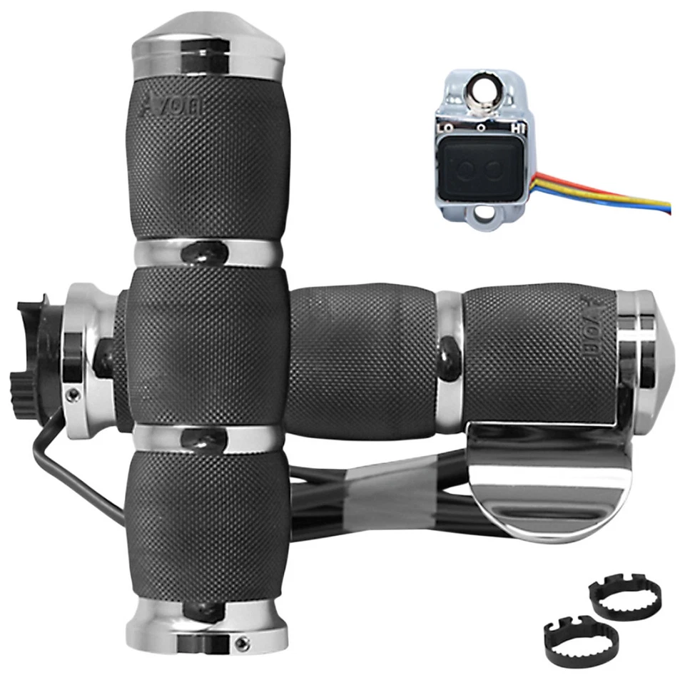 Avon Air Cush Heated Chrome/Black Grips w/Throttle Boss (MT-AIR-90-C-B-H) Foto 1 de 1