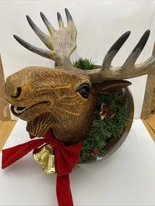 Animated Raphie The Singing Christmas Moose Mounted Wreath RARE Works With Flaws - Picture 1 of 17