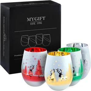 14 Unzen Weihnachten Stiellose Weingläser 4er Set Mattiert Urlaubsszene Festliche Tassen - Bild 1 von 12