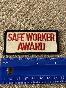 Vintage SAFE WORKER Award Patch Red White Rectangle - Picture 1 of 3