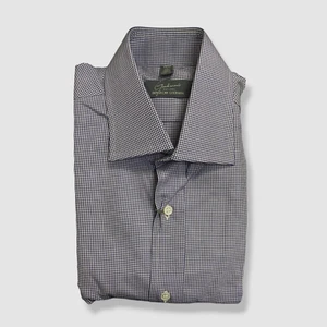 $395 Bergdorf Goodman Men's Blue Micro Houndstooth Dress Shirt Size 15.5 / 39 - Picture 1 of 1