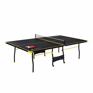 Official Size Indoor Tennis Ping Pong Table 2 Paddles Balls Black Yellow - Picture 1 of 14