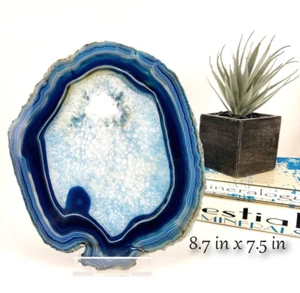 Blau gebänderte Achatscheibe (extra groß) mit kostenlosem Acryl Staffelei Ständer - Bild 1 von 2