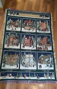 Vintage Crown Craft Throw Heritage Christmas Village Dept 56 USA Goodwin Weavers - Picture 1 of 2