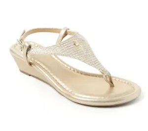 Cambiami Gold Zehenstegsandale Leder Damen 7 Schlangen Keilabsatz Leder austauschbar - Bild 1 von 12