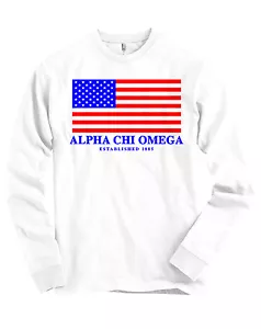 Camiseta Alpha Chi Omega AXO Bandera de EE. UU. Bella + Lona Mangas Largas NUEVA - Imagen 1 de 2