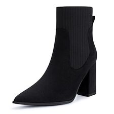 Athlefit Women's Pointed Toe Ankle Boots Elastic Chunky High Heel Slip On Soc...