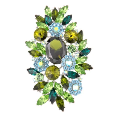 Broche prendedor colgante 4" flor arte floral cristales verdes circonita cúbica joyería de alta gama Foto 1 de 4