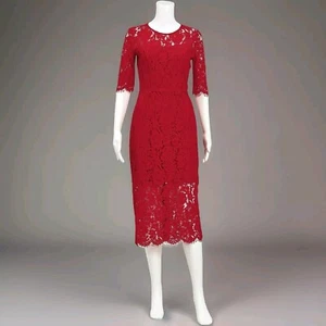 JAYSON BRUNSDON Black Label Red Laced Dress Tulle Size 14 Lined Knee Length - Picture 1 of 24