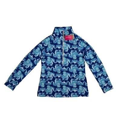 Lilly Pulitzer Mujer Pequeño 1/2 Cremallera Patrón Popover Índigo Profundo Joy Ride Nuevo con Etiquetas Foto 1 de 4