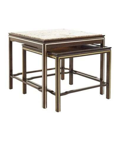 Widdicomb Mid Century Brass and Travertine Marble Nesting Tables Cover