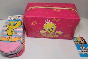 Looney Tunes Tweety Bird Fusia Makeup Cosmetic Bag & 5 Pairs Socks Retro Y2K NWT - Picture 1 of 12