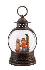 9.5" Fall Scarecrow Fishbowl Glitter Lantern Water Globe B/O 4Hr Timer 72372 - Picture 1 of 2