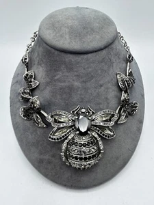 Elegant Crystal Bumble Bee Necklace Janus Black Gray White Bug Insect Statement - Picture 1 of 11