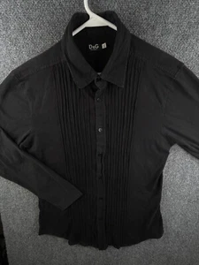 Dolce Gabbana Black Large XL Long Sleeve Button Up Knit Shirt Designer Back Logo - Picture 1 of 21