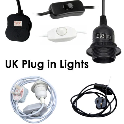 Light Bulb Holder Pendant E27 UK Plug Socket Fitting With Switch Cable Lamp - Image 1 of 4