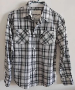 DITCH PLAINS Teens Snap Shirt Checks Gray Color Long Sleeves 100% Cotton Size M8 - Picture 1 of 8