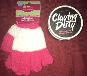 Perfectly Posh Claying Dirty Clarifying Body Scrub & Cleanser Exfoliating Gloves - Picture 1 of 7