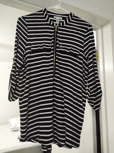 Blusa para mujer Calvin Klein talla M negra blanca a rayas manga larga con cremallera - Imagen 1 de 7