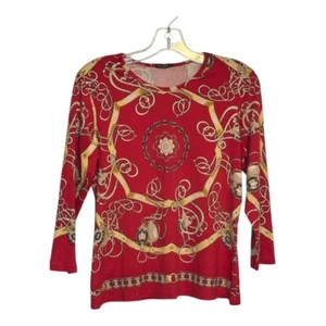 Camicetta manica lunga J.McLaughlin seta designer top equitazione rosso oro stampa M - Foto 1 di 7