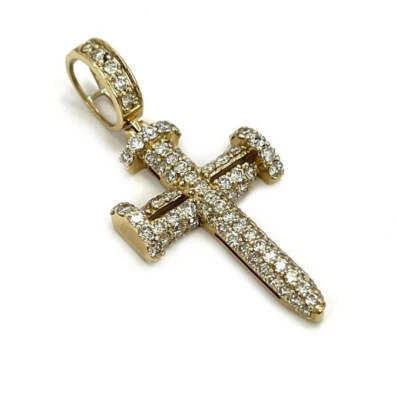 Colgante Cruz Oro Amarillo 14K 1.67 CTW Diamante Natural Crucifijo Uñas 4.73g Foto 1 de 4
