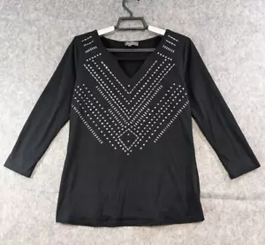 Essentials Milano Top Womens Small Black Jersy Knit 3/4 Sleeve Silver Studded - Picture 1 of 13