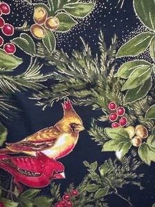 Fabric, Quilting, Holiday, Yardage, Gilded Greenery Metallic, Winter Cardinals, - Picture 1 of 5
