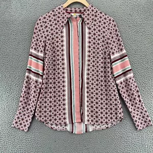 Boden Top Women 6R Pink Floral Stripe Button Up Collar Long Sleeve Blouse Casual - Picture 1 of 10