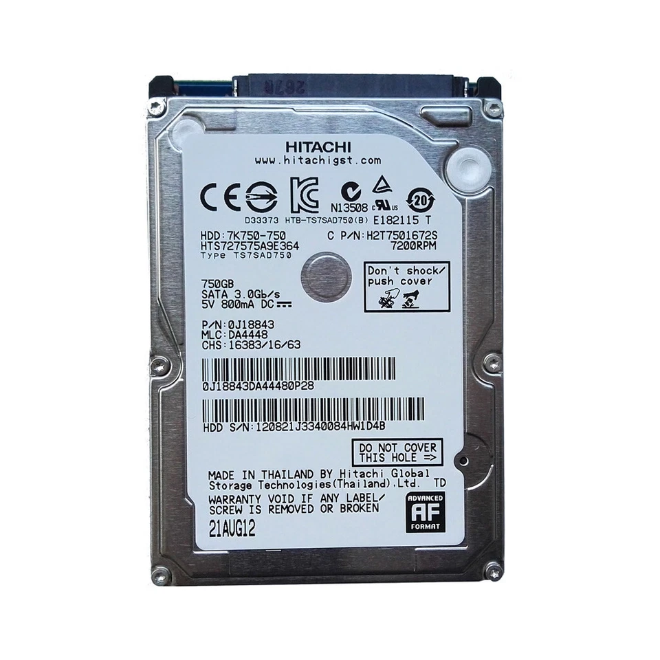 Hitachi 750GB Laptop Hard Drive 7200RPM SATA 2.5" Internal HDD HTS727575A9E364 - Image 1 of 4
