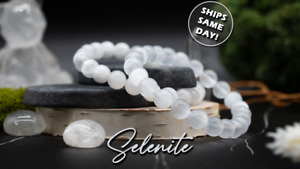 AAA Selenite Crystal Bracelet | Metaphysical Healing Protection Gemstone Jewelry