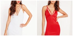 MISSGUIDED strappy scuba bust cup bodycon vestido blanco y rojo (M11/15) - Imagen 1 de 6