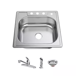 NEW Glacier Bay 25 in. Drop-In Single Bowl 20 Gauge Stainless Steel Kitchen Sink - Picture 1 of 3