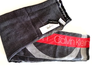 Neu mit Etikett Calvin Klein Schal Tuch Halstuch schwarz grau rot 100 % Viskose Größe 28 x 72 - Bild 1 von 10