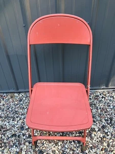 Vintage Antique Orange Metal Dome Back Folding Chair - Picture 1 of 5