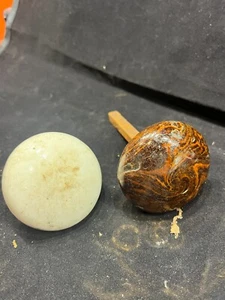 Antique Swirl Porcelain Door Knob w/Iron Collar Wood Burl Look - Picture 1 of 4