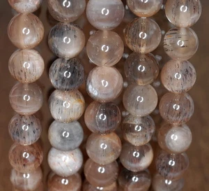 9MM GREY MOONSTONE GEMSTONE DARK INCLUSIONS GRADE AA ROUND LOOSE BEADS 7inch - Picture 1 of 4
