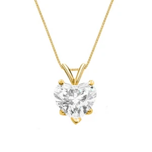 3 Ct Heart Shaped Real Solid 14K Yellow Gold Solitaire Pendant 18" Necklace - Picture 1 of 1