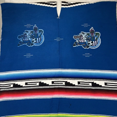 VINTAGE 90s Chivas Soccer Poncho Club Deportivo Guadalajara Fringe Blanket Rug Cover