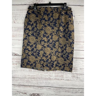Falda Bill Blass Para Mujer 10 Azul Marrón Estampado Floral Cordón Algodón Nueva Con Etiquetas Retro Foto 1 de 4