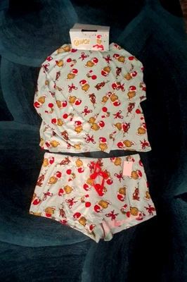 Dr. SEUSS The GRINCH PAJAMA SET  Shorts & Shirt  Aqua Red Green  Womens  XL  NWT - Image 1 of 2
