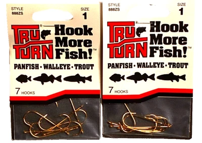 2 PACKS Tru Turn Size 1 Gold Fine Wire Aberdeen Hook 7 Count Package 888ZS - Image 1 of 4